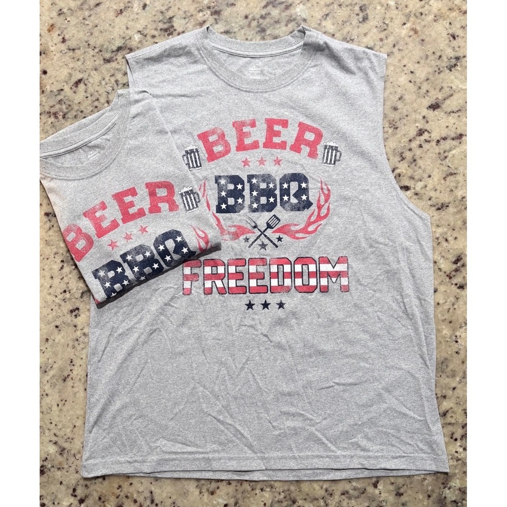 Lot 2 Way To Celebrate Patriotic Beer BBQ Freedom Muscle Shirts Men Large
